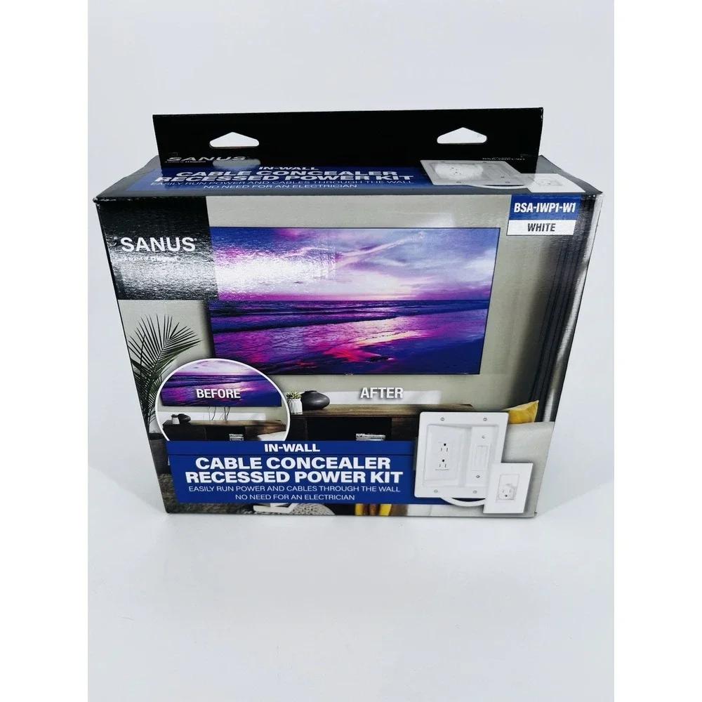 Sanus - In-Wall Cable Concealer Recessed Power Kit for Mounted TVs - White NIB